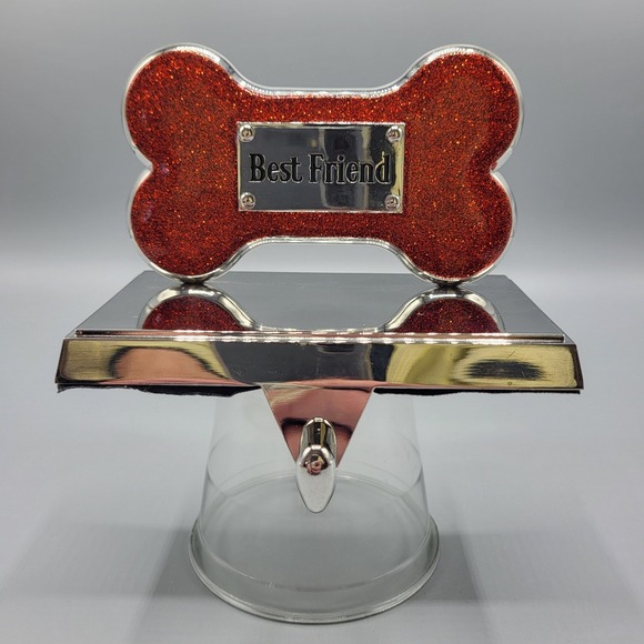 Stocking Holder Doggy Pet Best Friend Dog Bone Red Glitter Silver Tone Metal - Picture 8 of 10